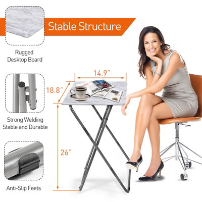 Huhote Elegant Folding Snack Table Small Spaces Side Table End Table Coffee Table Beside Table Sofa Table White
