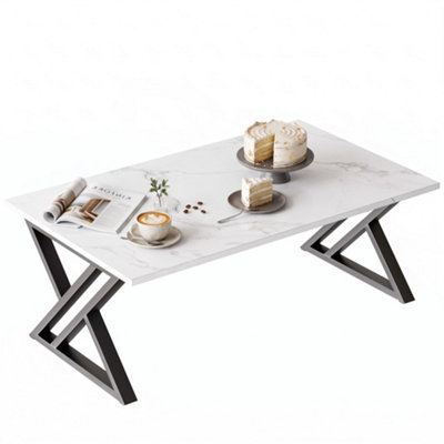 Huhote Modern Open Design Rectangular Coffee Table Black Metal Frame 39 ...