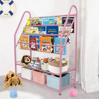 Huhote Pink Kids Bookshelf with Adjustable Shelves for Bedroom Playroom ...