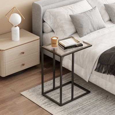 Huhote Sleek C Shaped Glass Side Table with Metal Frame and Suction ...
