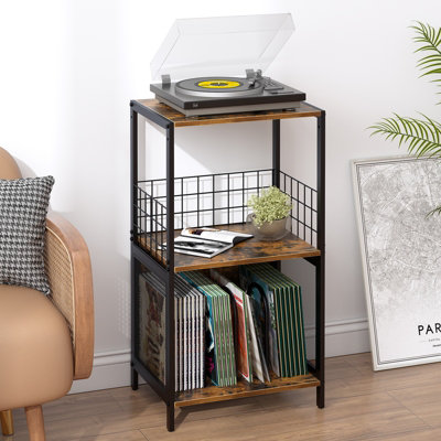 Huhote Stylish Vinyl Record Storage Stand with 3 Tiers for Turntable ...