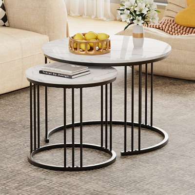 Huhote Two Piece Nesting Round Side Tables With Black Metal Frame and ...