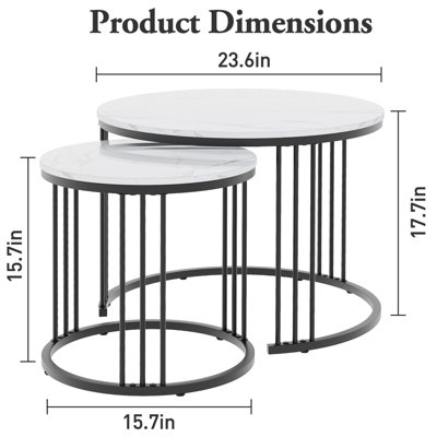 Huhote Two Piece Nesting Round Side Tables With Black Metal Frame and ...