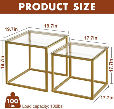 Huhote Two Piece Nesting Side Tables With Gold Metal Frame and Glass ...