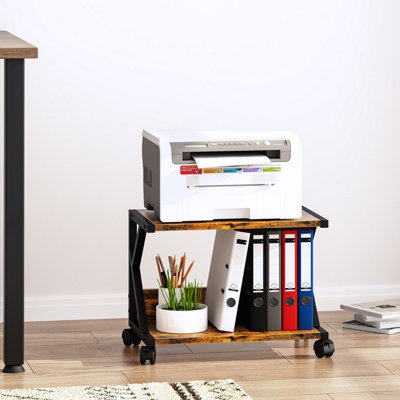IBUYKE 2-Tier Desktop Printer Stand Holder, Multifunctional Desk Organizer Storage Rack, Bookrack Printer Rack for Fax Machine, Scanner, Files, Books, Microwave, Dark Grey TLJ004G