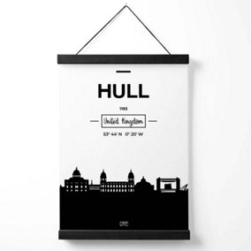 Hull Black and White City Skyline Medium Poster with Black Hanger