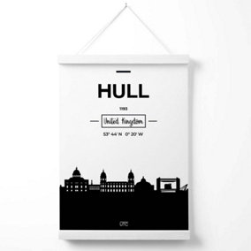 Hull Black and White City Skyline Poster with Hanger / 33cm / White