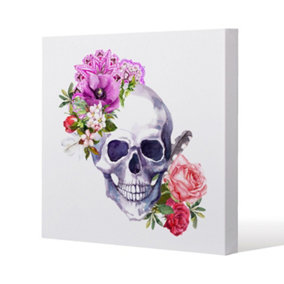 Human skull with flowers (Canvas Print) / 101 x 101 x 4cm