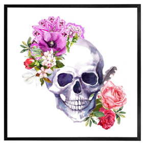 Human skull with flowers (Picutre Frame) / 16x16" / Grey