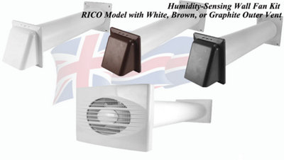 Humidity-Sensing Wall Fan Kit - RICO Model with Brown Outer Vent