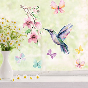 Hummingbird and Butterflies Window Sticker Pack Children's Bedroom Nursery Playroom Décor Self-Adhesive Reusable