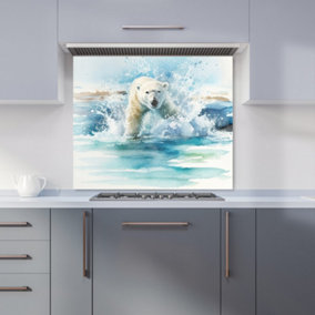Hunting Polar Bear Watercolour Premium Glass Kitchen Splashback W600mm x H600mm