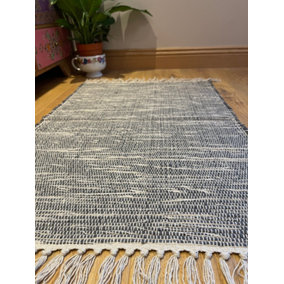 Hush Hand Loomed Soft Cotton Rug in Muted Colours / 120 x 180 cm / Dark Grey
