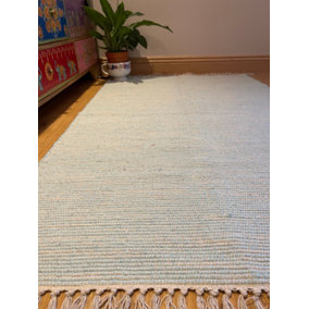 Hush Hand Loomed Soft Cotton Rug in Muted Colours / 120 x 180 cm / Duck Egg Blue