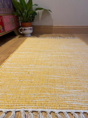 Hush Hand Loomed Soft Cotton Rug in Muted Colours / 120 x 180 cm / Mustard Yellow
