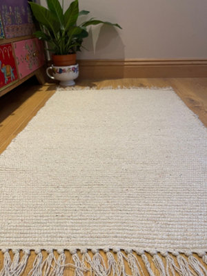 Hush Hand Loomed Soft Cotton Rug in Muted Colours / 120 x 180 cm / Natural