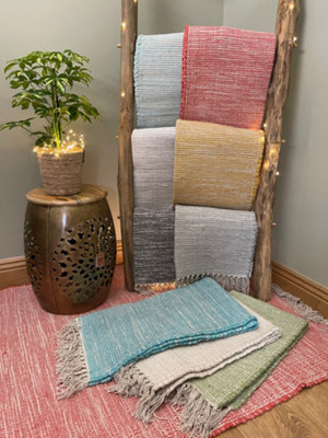 Hush Hand Loomed Soft Cotton Rug in Muted Colours / 120 x 180 cm / Natural