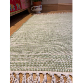 Hush Hand Loomed Soft Cotton Rug in Muted Colours / 120 x 180 cm / Pale Green