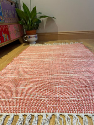 Hush Hand Loomed Soft Cotton Rug in Muted Colours / 120 x 180 cm / Rust Red