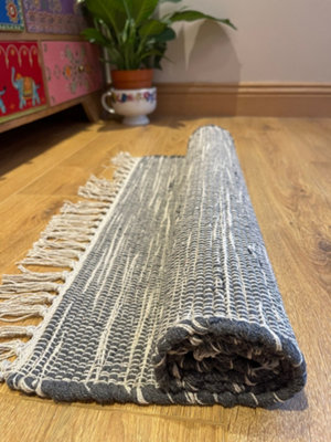 Hush Hand Loomed Soft Cotton Rug in Muted Colours / 60 x 210 cm / Dark Grey