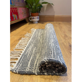 Hush Hand Loomed Soft Cotton Rug in Muted Colours / 60 x 210 cm / Dark Grey
