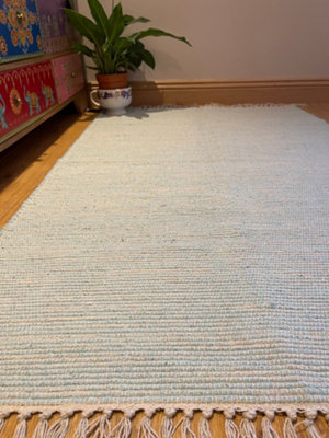 Hush Hand Loomed Soft Cotton Rug in Muted Colours / 60 x 210 cm / Duck Egg Blue