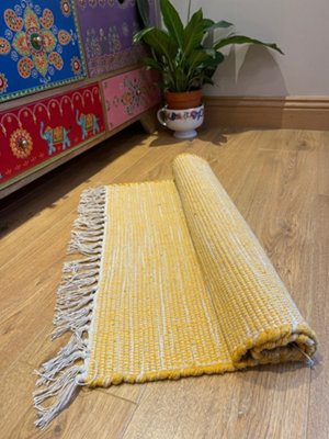 Hush Hand Loomed Soft Cotton Rug in Muted Colours / 60 x 210 cm / Mustard Yellow