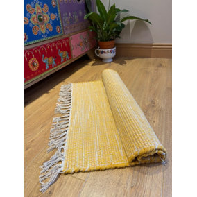 Hush Hand Loomed Soft Cotton Rug in Muted Colours / 60 x 210 cm / Mustard Yellow