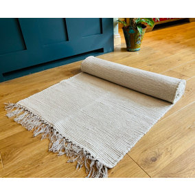 Hush Hand Loomed Soft Cotton Rug in Muted Colours / 60 x 210 cm / Natural