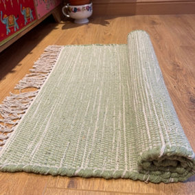 Hush Hand Loomed Soft Cotton Rug in Muted Colours / 60 x 210 cm / Pale Green