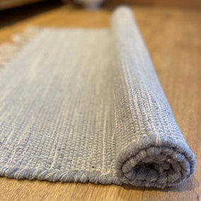 Hush Hand Loomed Soft Cotton Rug in Muted Colours / 60 x 210 cm / Pale Grey
