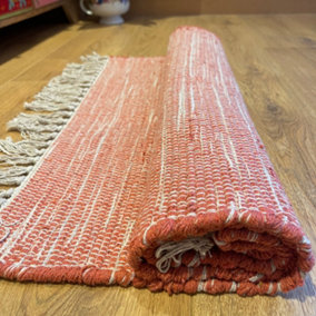 Hush Hand Loomed Soft Cotton Rug in Muted Colours / 60 x 210 cm / Rust Red