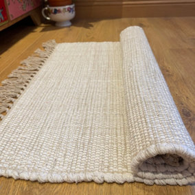 Hush Hand Loomed Soft Cotton Rug in Muted Colours / 60 x 210 cm / White