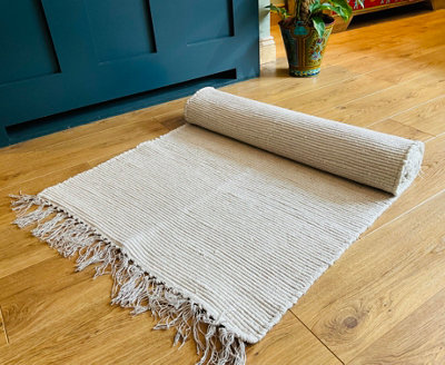 Hush Hand Loomed Soft Cotton Rug in Muted Colours / 60 x 90 cm / Natural