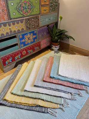 Hush Hand Loomed Soft Cotton Rug in Muted Colours / 60 x 90 cm / Turquoise