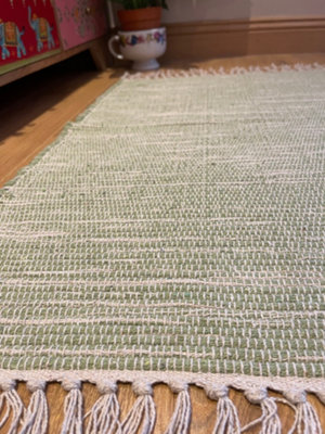 Hush Hand Loomed Soft Cotton Rug in Muted Colours / 75 x 120 cm / Pale Green