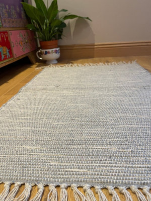 Hush Hand Loomed Soft Cotton Rug in Muted Colours / 75 x 120 cm / Pale Grey