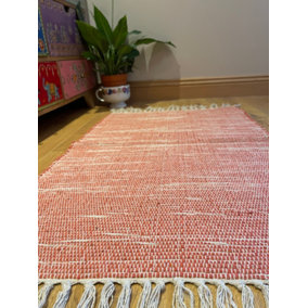 Hush Hand Loomed Soft Cotton Rug in Muted Colours / 75 x 120 cm / Rust Red