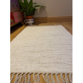 Hush Hand Loomed Soft Cotton Rug in Muted Colours / 75 x 120 cm / White
