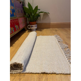 Hush Hand Loomed Soft Cotton Rug in Muted Colours / 75 x 300 cm / Natural