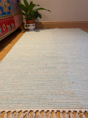 Hush Hand Loomed Soft Cotton Rug in Muted Colours / 90 x 150 cm / Duck Egg Blue