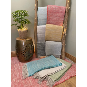 Hush Hand Loomed Soft Rug in Muted Colours - Cotton - L60 x W210
