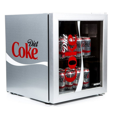 Husky Diet Coke Mini Drinks Cooler, 48 Litre, Glass Door, Silver, HUS-HY209