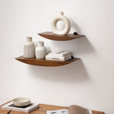 Hutch Set of 2 Wall Mounted Floating Shelves, Solid Mango Wood Storage ...