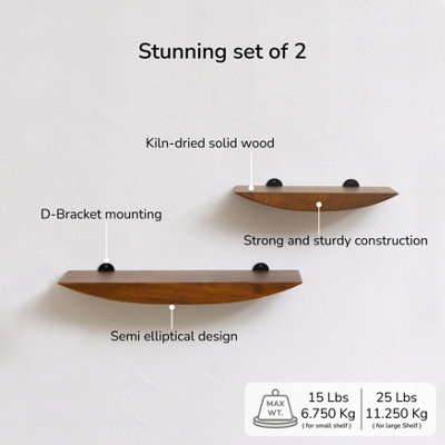 Hutch Set of 2 Wall Mounted Floating Shelves, Solid Mango Wood Storage ...