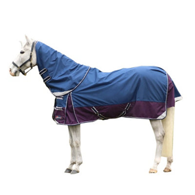 Hy DefenceX System achable Neck Waterproof Horse Turnout Rug Navy/Purple (6 6")