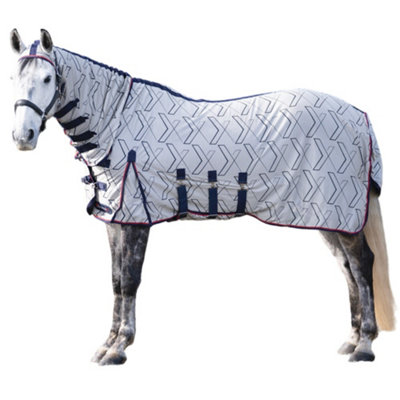 Hy DefenceX System Guardian Combo Neck Horse Fly Rug & Mask White/Blue ...