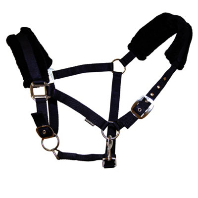Hy Faux Fur Padded Head Collar with Lead Rope Black (Pony) | DIY at B&Q