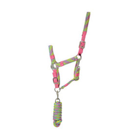 Hy Horse Headcollar and Leadrope Pink/Yellow/Teal (Full)