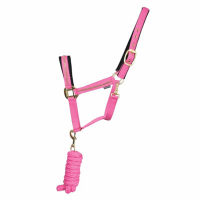 Hy Sparkle Horse Headcollar and Leadrope Set Pink/Gold (Cob)